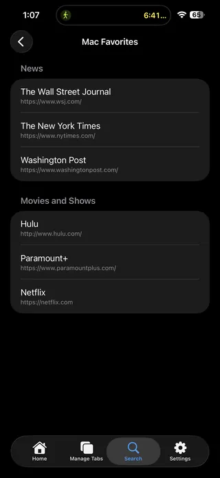 Your Mac's favorites shown on iPhone