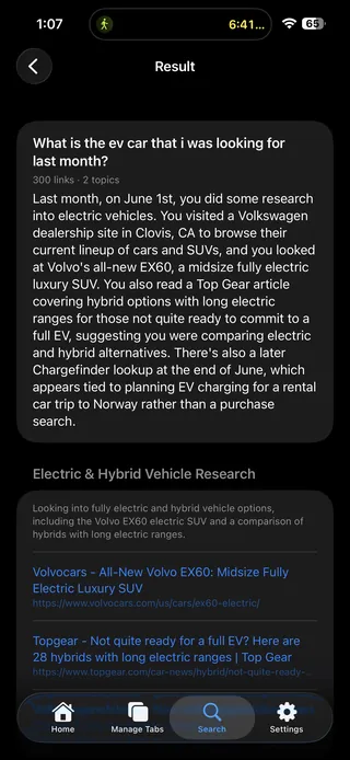 AI search result recalling recent car research